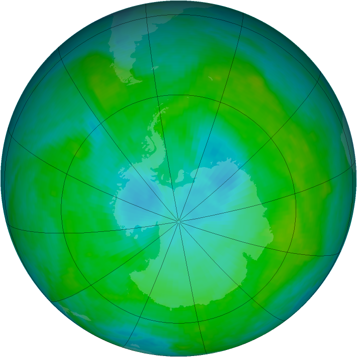 Antarctic ozone map for 27 January 1989